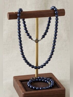 Blue Freshwater Cultured Pearl Necklace & Bracelet Set Anniversary 10mm